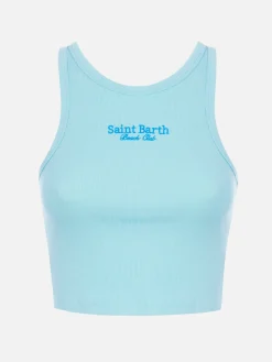 Crop-Top aus Baumwolle im Rippenstrick für Damen mit Saint Barth Beach Club-Stickerei