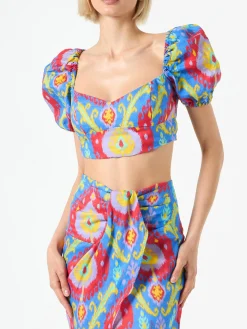 Crop-Top mit Ikat-Print