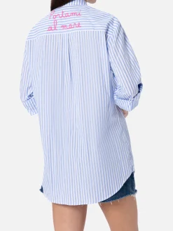 Damen Baumwollshirt Brigitte mit hellblauem Streifenprint
