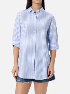 Damen Baumwollshirt Brigitte mit hellblauem Streifenprint