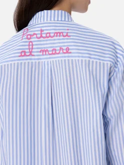 Damen Baumwollshirt Brigitte mit hellblauem Streifenprint