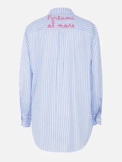 Damen Baumwollshirt Brigitte mit hellblauem Streifenprint