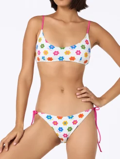 Damen Frottee-Bralette-Bikini Judy Marielle mit Gänseblümchen-Print