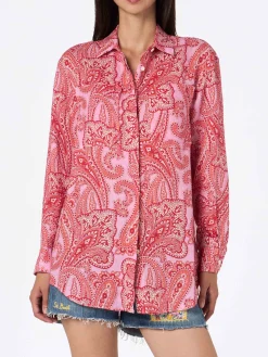 Damen Leinenhemd Alodie mit Paisley-Print und Taschen