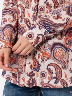 Damen Leinenhemd Alodie mit Paisley-Print und Taschen