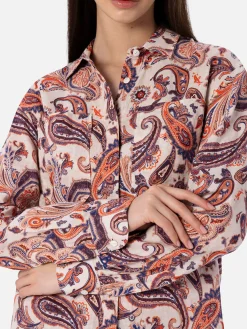 Damen Leinenhemd Alodie mit Paisley-Print und Taschen