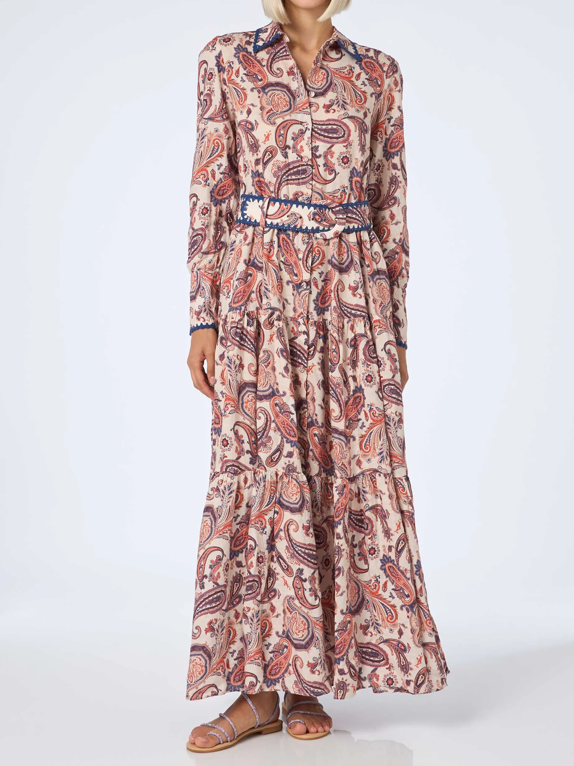 Damen Leinenkleid Marbella mit Paisley-Print