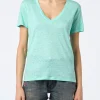 Damen T-Shirt mit V-Ausschnitt, Leinenjersey, Salbeigrün, Eloise