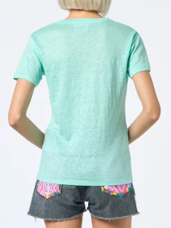Damen T-Shirt mit V-Ausschnitt, Leinenjersey, Salbeigrün, Eloise