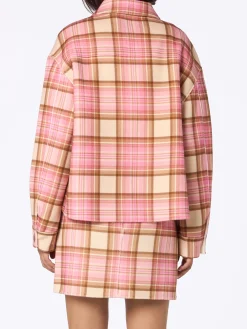 Damen Woll-Overshirt Bonnibell mit rosa Schottenkaro-Print