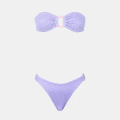 Damen-Bandeau-Bikini in Crinkle-Pastelltönen