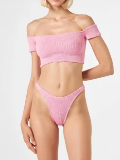 Damen-Bikini in Crinkle-Optik mit breiten Trägern