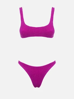 Damen-Bikini mit klassischem Crinkle-Bralette aus fuchsiafarbenem Lurex Naima Naomi
