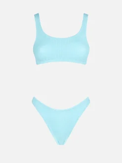 Damen-Bralette-Bikini in Crinkle-Optik in Hellblau