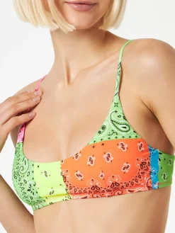 Damen-Bralette-Bikini mit fluoreszierendem Bandana-Print
