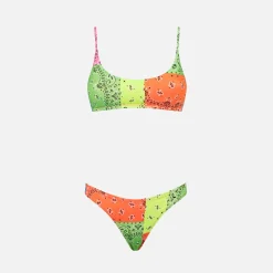 Damen-Bralette-Bikini mit fluoreszierendem Bandana-Print