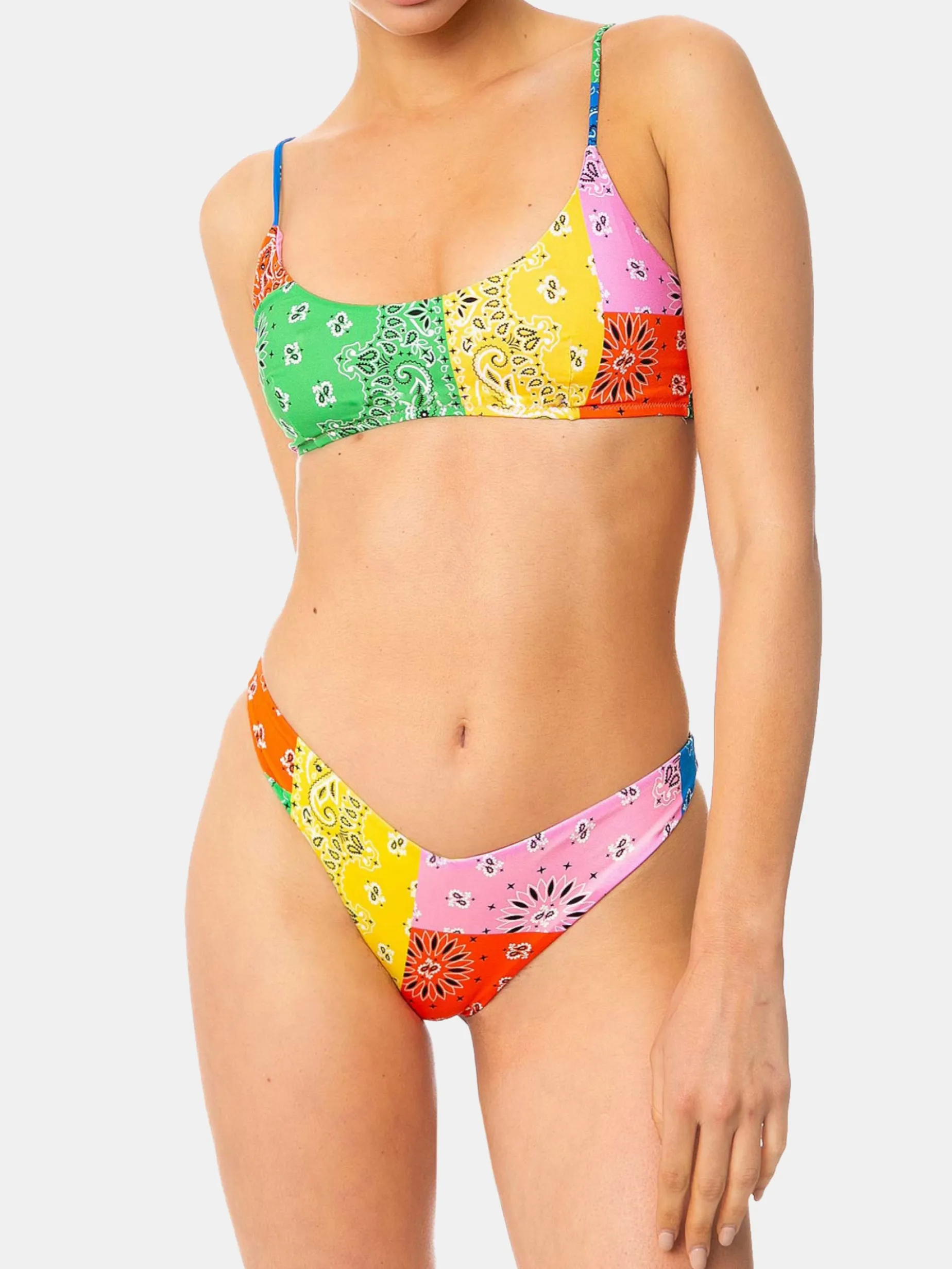 Damen-Bralette-Bikini mit mehrfarbigem Bandana-Print