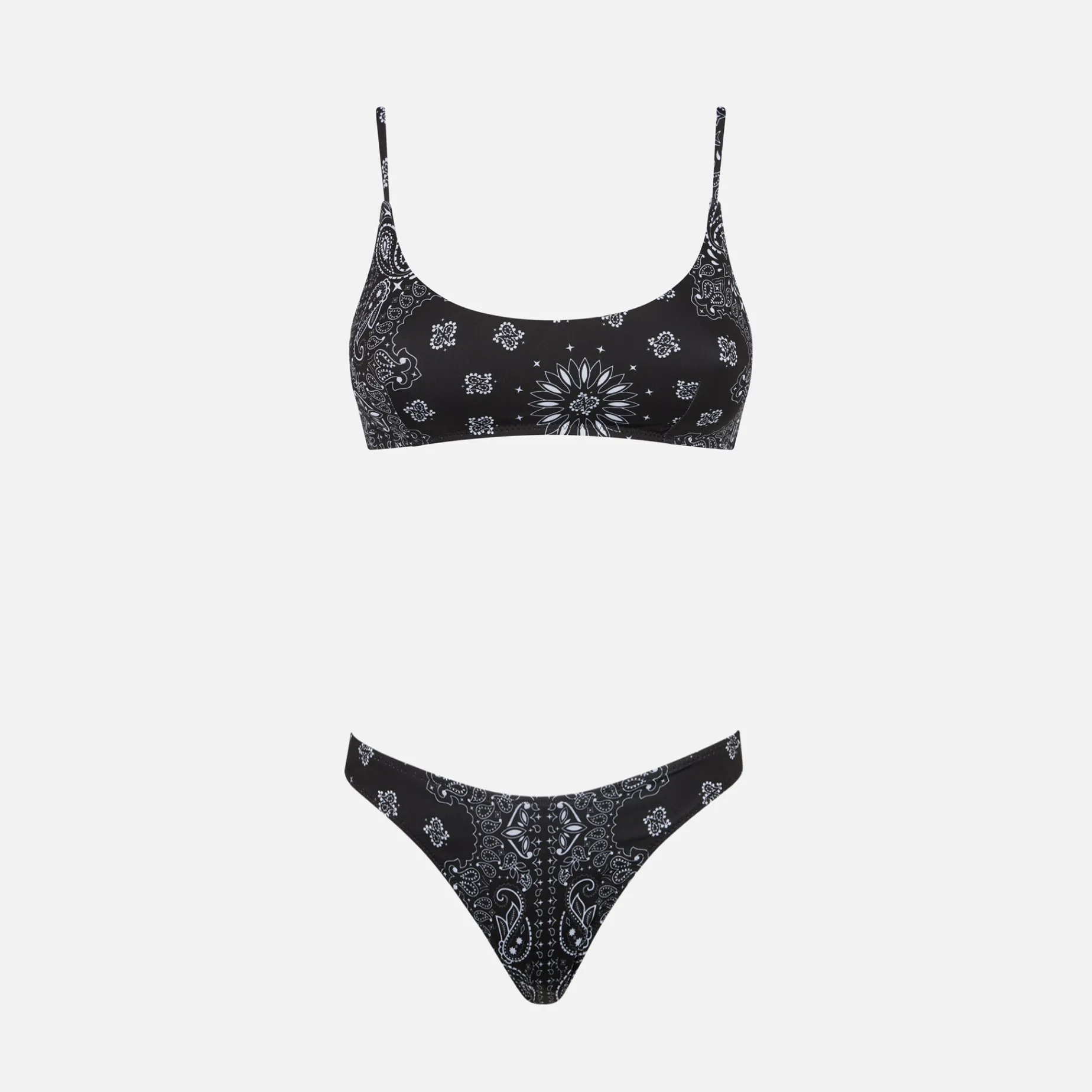 Damen-Bralette-Bikini mit schwarzem Bandana-Print