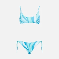 Damen-Bralette-Bikini mit Shape-Wave-Print