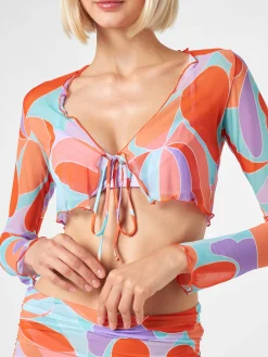 Damen-Cardigan aus Tüll mit Wellenprint