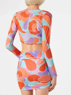 Damen-Cardigan aus Tüll mit Wellenprint