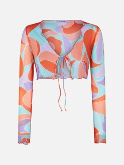 Damen-Cardigan aus Tüll mit Wellenprint