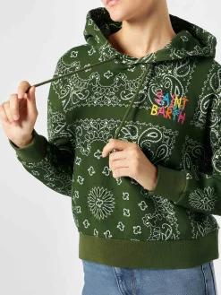 Damen-Fleece-Sweatshirt mit Kapuze und Bandana-Aufdruck