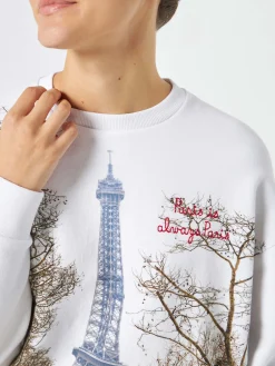 Damen-Fleece-Sweatshirt mit Paris-Postkartendruck
