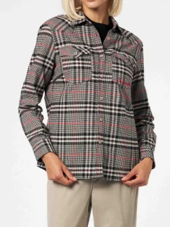 Damen-Overshirt aus Samt mit Prince-of-Wales-Print