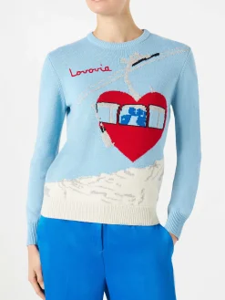 Damenpullover im Vintage-Postkartenstil mit Lovovia-Stickerei