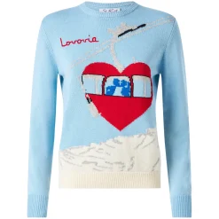 Damenpullover im Vintage-Postkartenstil mit Lovovia-Stickerei