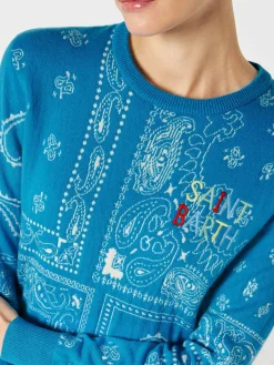 Damenpullover mit Bandana-Print und Saint-Barth-Stickerei