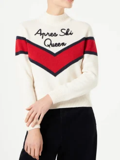 Damenpullover mit halbem Rollkragen und Après-Ski-Queen-Stickerei