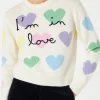 Damenpullover mit Herzaufdruck und „I'm in Love“-Stickerei