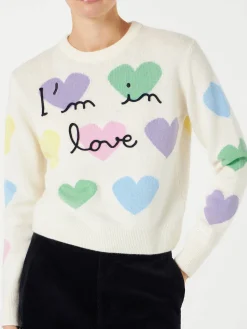 Damenpullover mit Herzaufdruck und „I'm in Love“-Stickerei