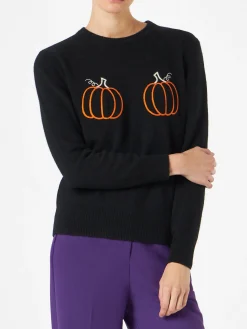 Damenpullover mit Kürbisstickerei