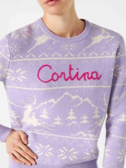 Damenpullover mit norwegischem Aufdruck und Cortina-Stickerei