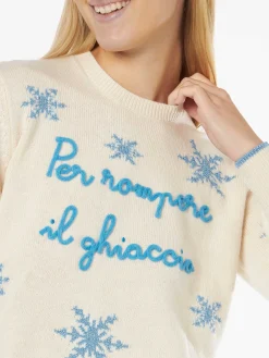 Damenpullover mit Rundhalsausschnitt und Per Rompere il Ghiaccio-Stickerei