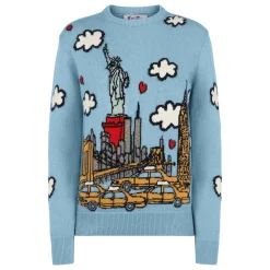 Damenpullover mit Rundhalsausschnitt und New-York-Postkarte