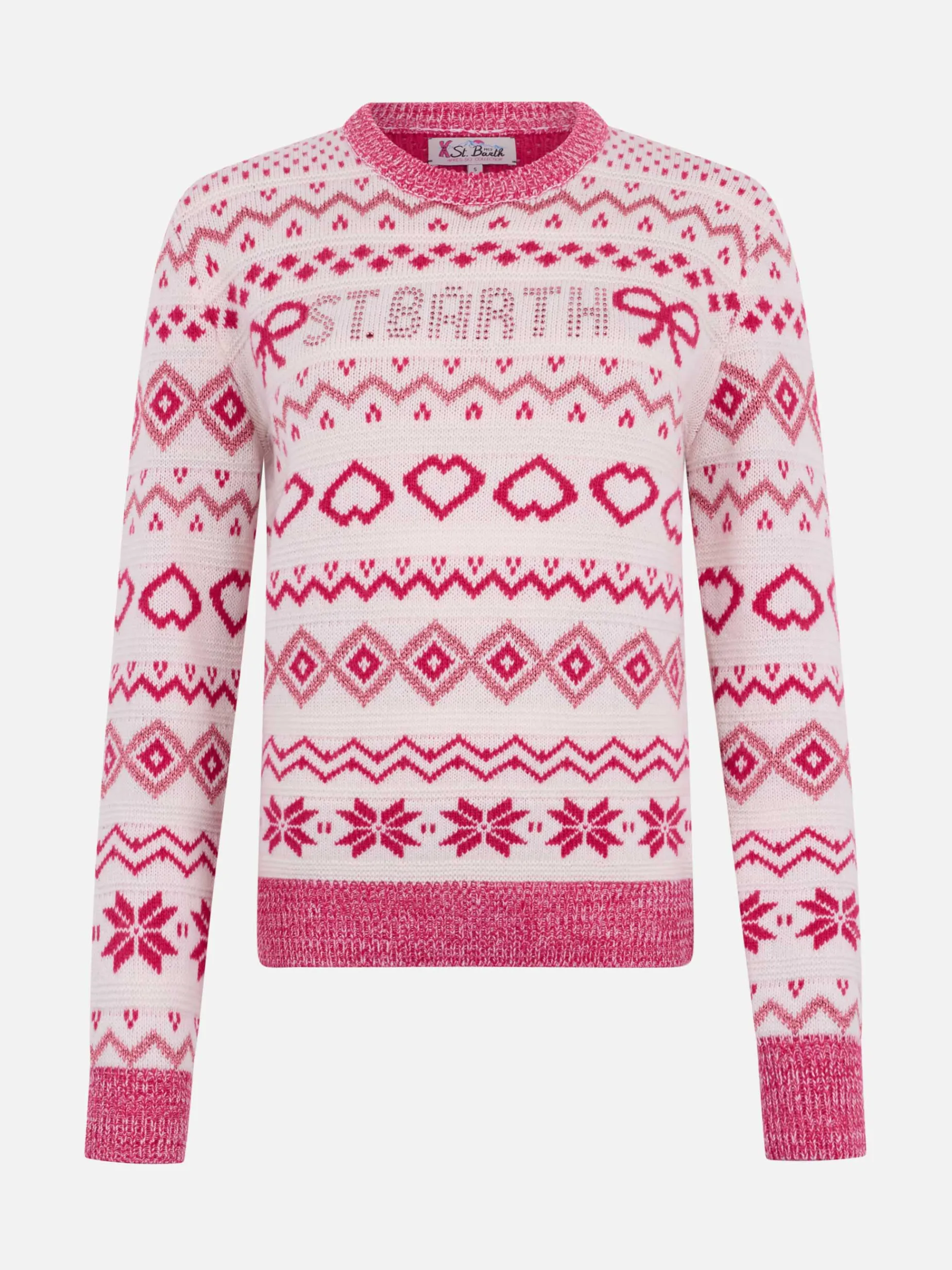 Damenpullover New Queen mit Fair-Isle-Print und Strass-Logo