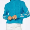 Damen-Rollkragenpullover mit Zopfmuster und Saint-Barth-Jacquard-Print