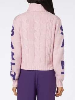 Damen-Rollkragenpullover mit Zopfmuster und Saint-Barth-Jacquard-Print