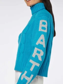 Damen-Rollkragenpullover mit Zopfmuster und Saint-Barth-Jacquard-Print