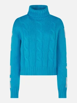 Damen-Rollkragenpullover mit Zopfmuster und Saint-Barth-Jacquard-Print