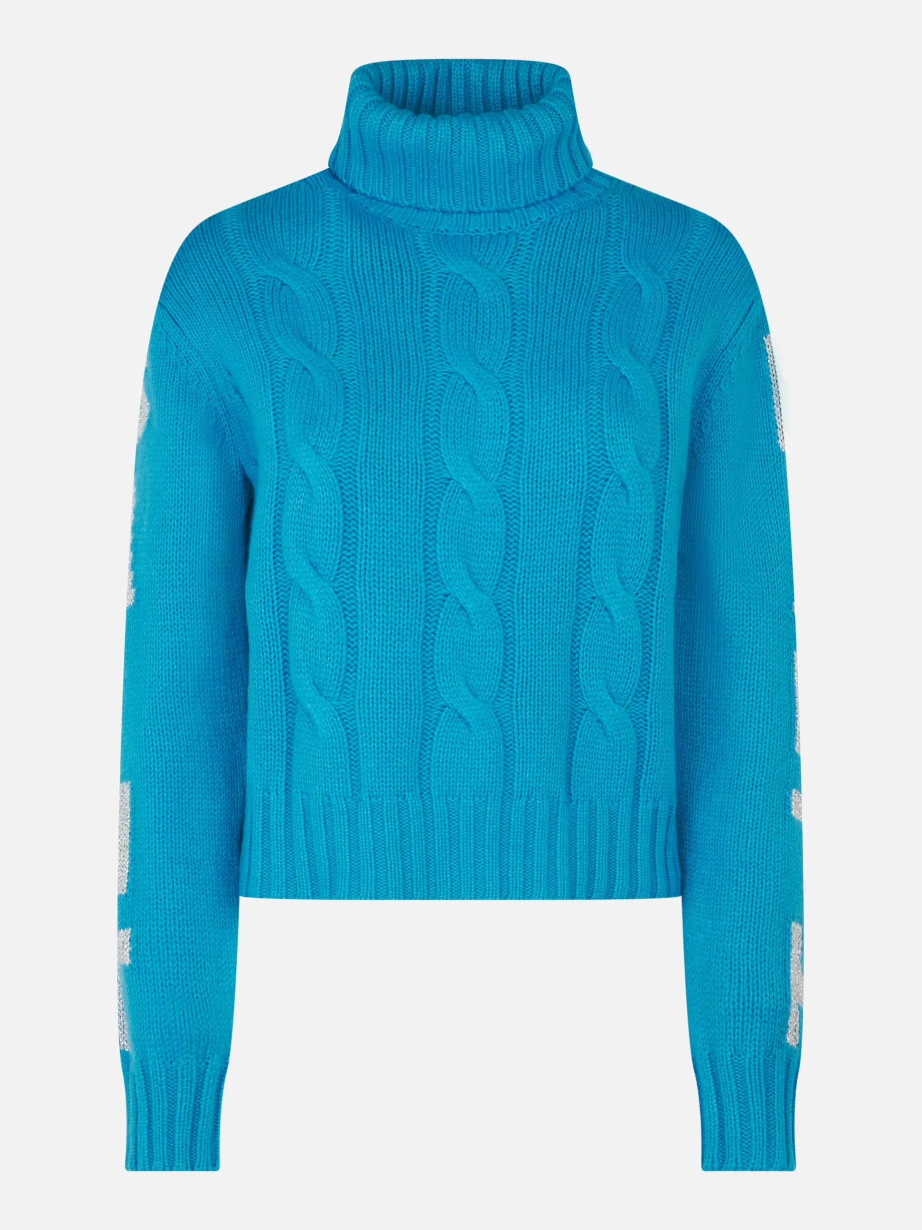Damen-Rollkragenpullover mit Zopfmuster und Saint-Barth-Jacquard-Print