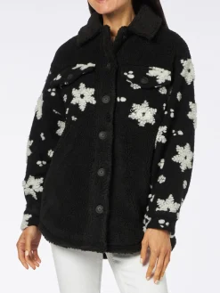 Damen-Sherpa-Overshirt mit Schneeflocken-Print