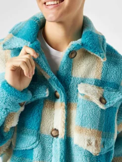 Damen-Sherpa-Overshirt mit Schottenmuster
