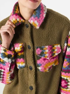 Damen-Sherpa-Overshirt mit Häkeldetails
