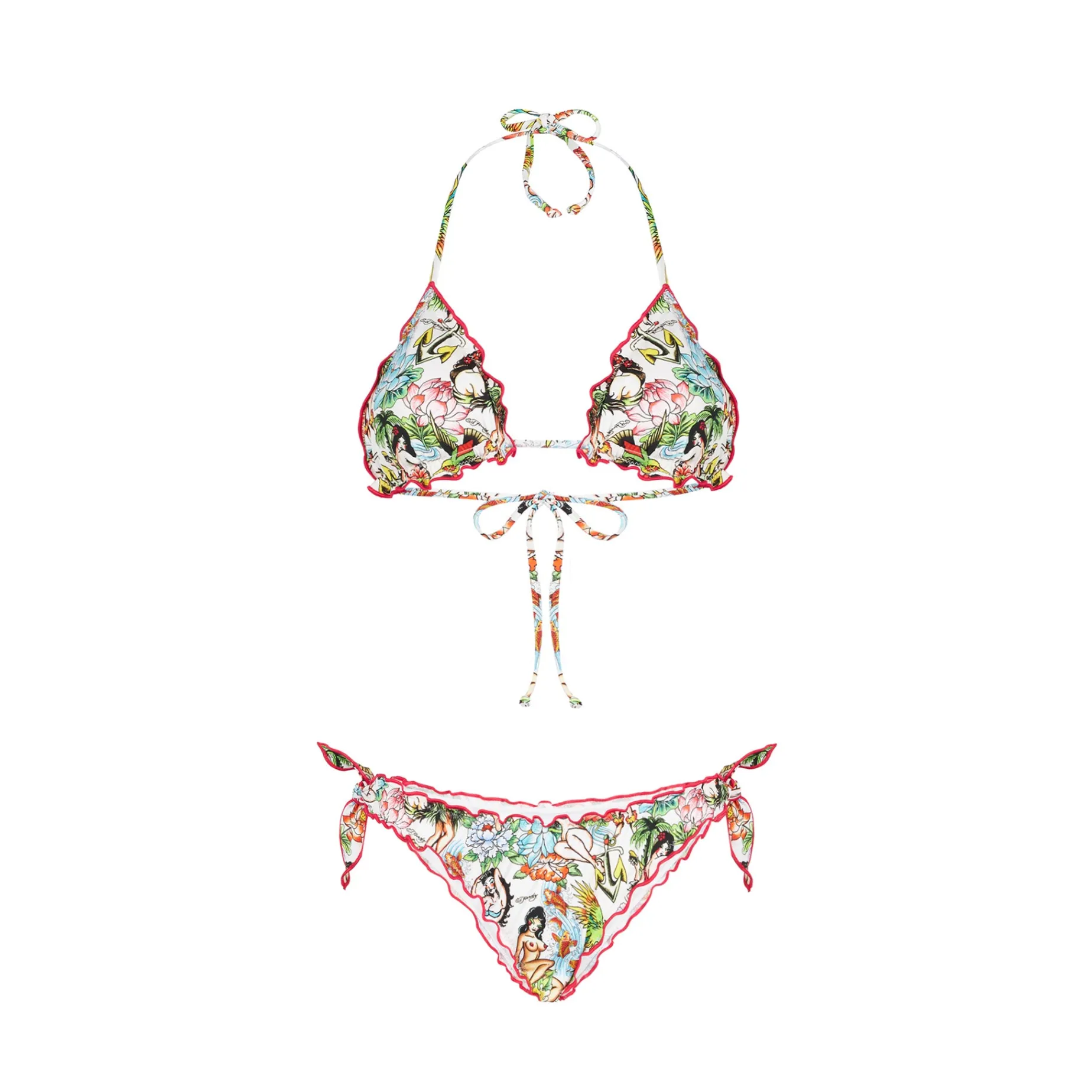 Damen-Triangel und frecher Bikini mit Tattoo-Print