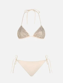 Damen-Triangel-Bikini in Beige mit Strasssteinen